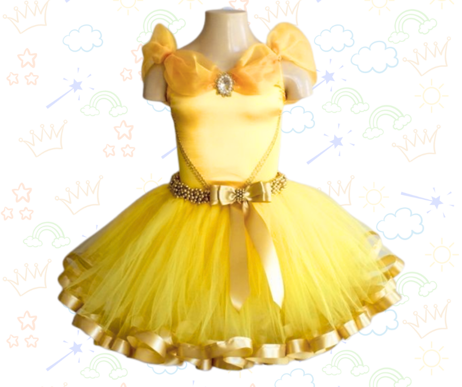 🌹✨ Vestido Princesa Bella con Pedrería Dorada – ¡Pura elegancia encantada!