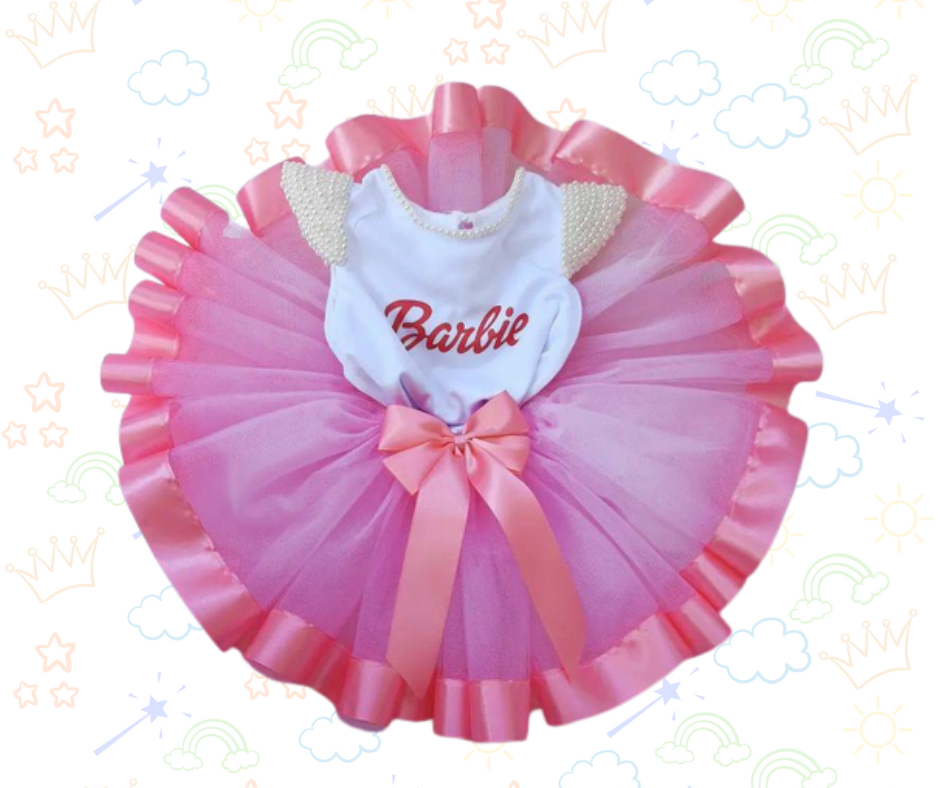 🌸✨ Set de Tutú Barbie Rosado Bebé con Cinta y Detalles de Pedrería – ¡Pura dulzura y elegancia Barbie!