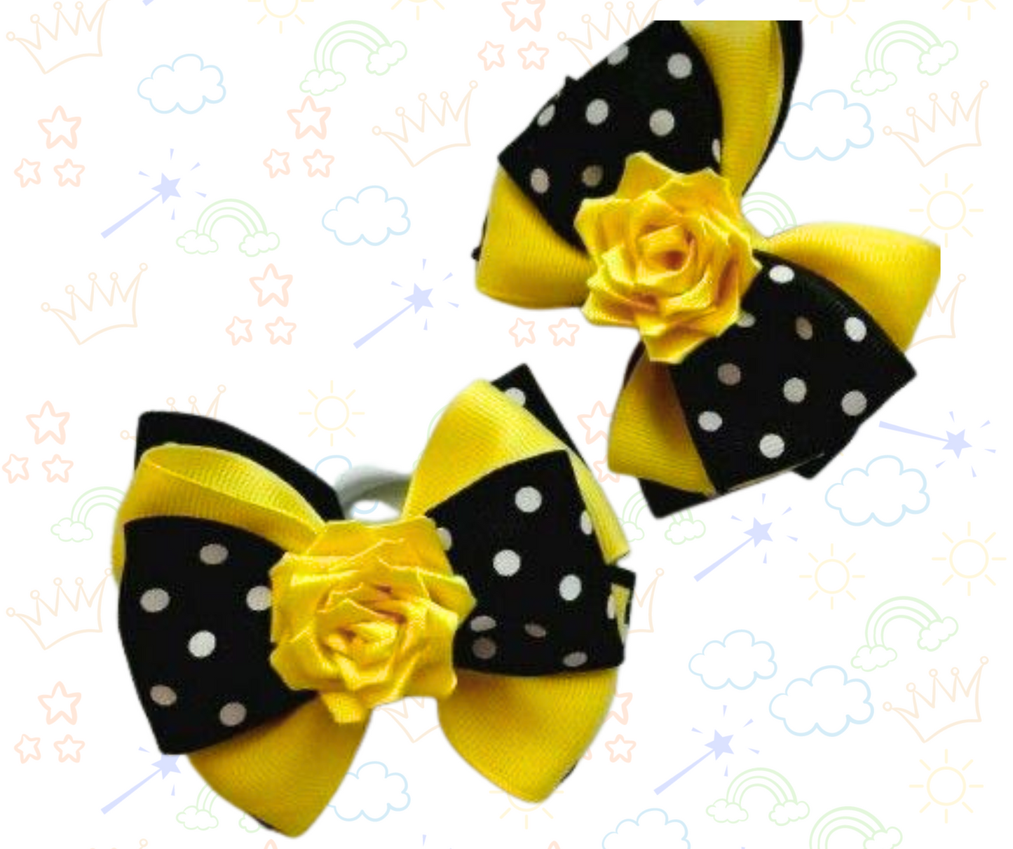 🌼🎀 Par de Lazos Amarillos con Negro.