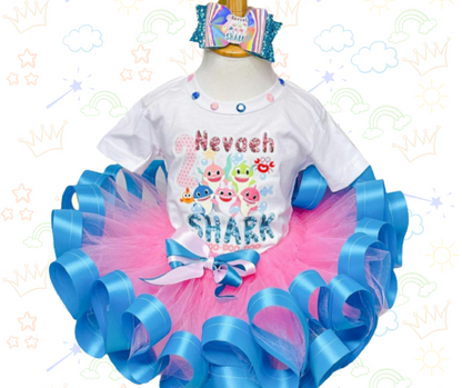 🦈🎉 Set de Tutú Baby Shark  ¡Color, ritmo y diversión al estilo Shark!